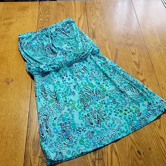 LILLY PULITZER Womens Dress XS Preowned  STRAPLESS Floral TURQUOISE Casual Work - Picture 2 of 7
